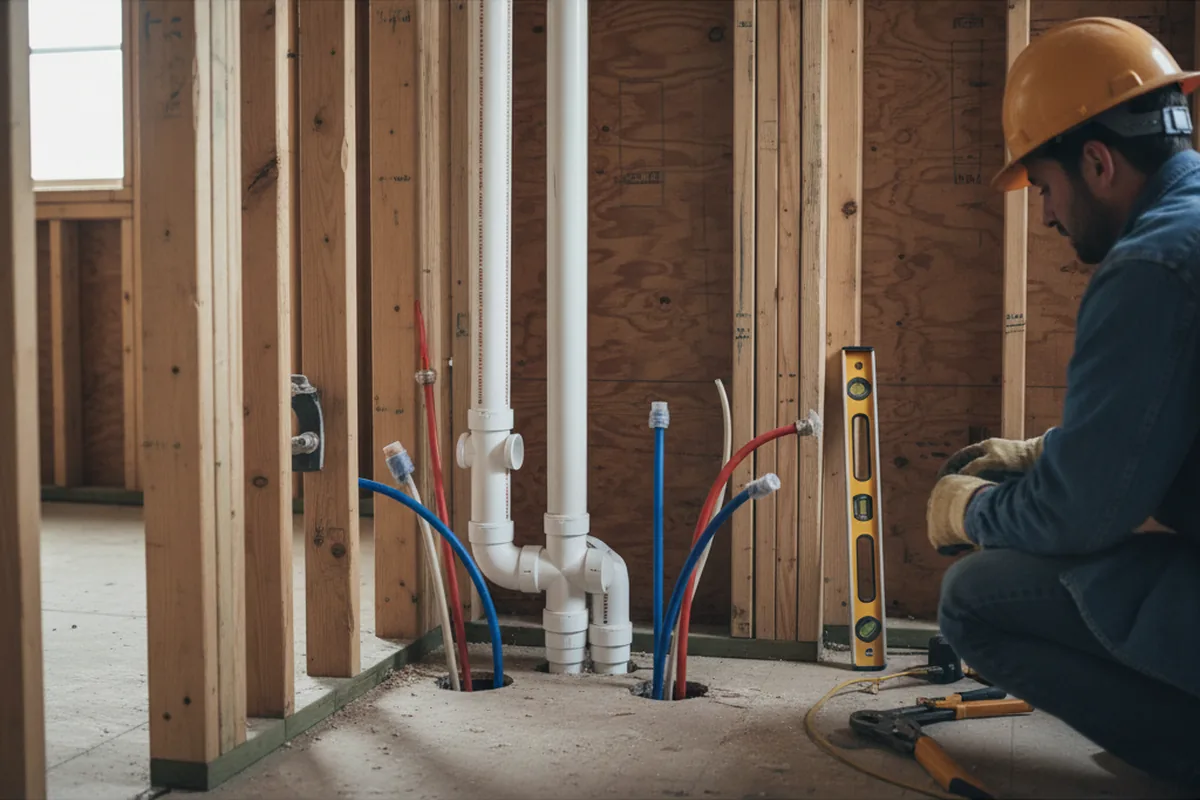 Drain and supply rough-in during Sump Pump Repair in Loveland